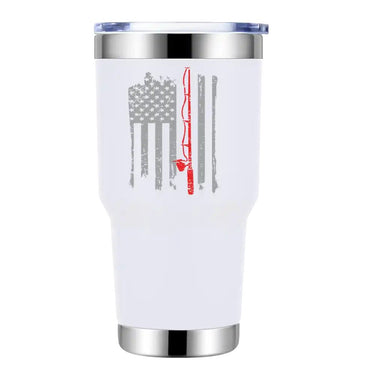 Fishing Rod American Flag 30oz Stainless Steel Tumbler White